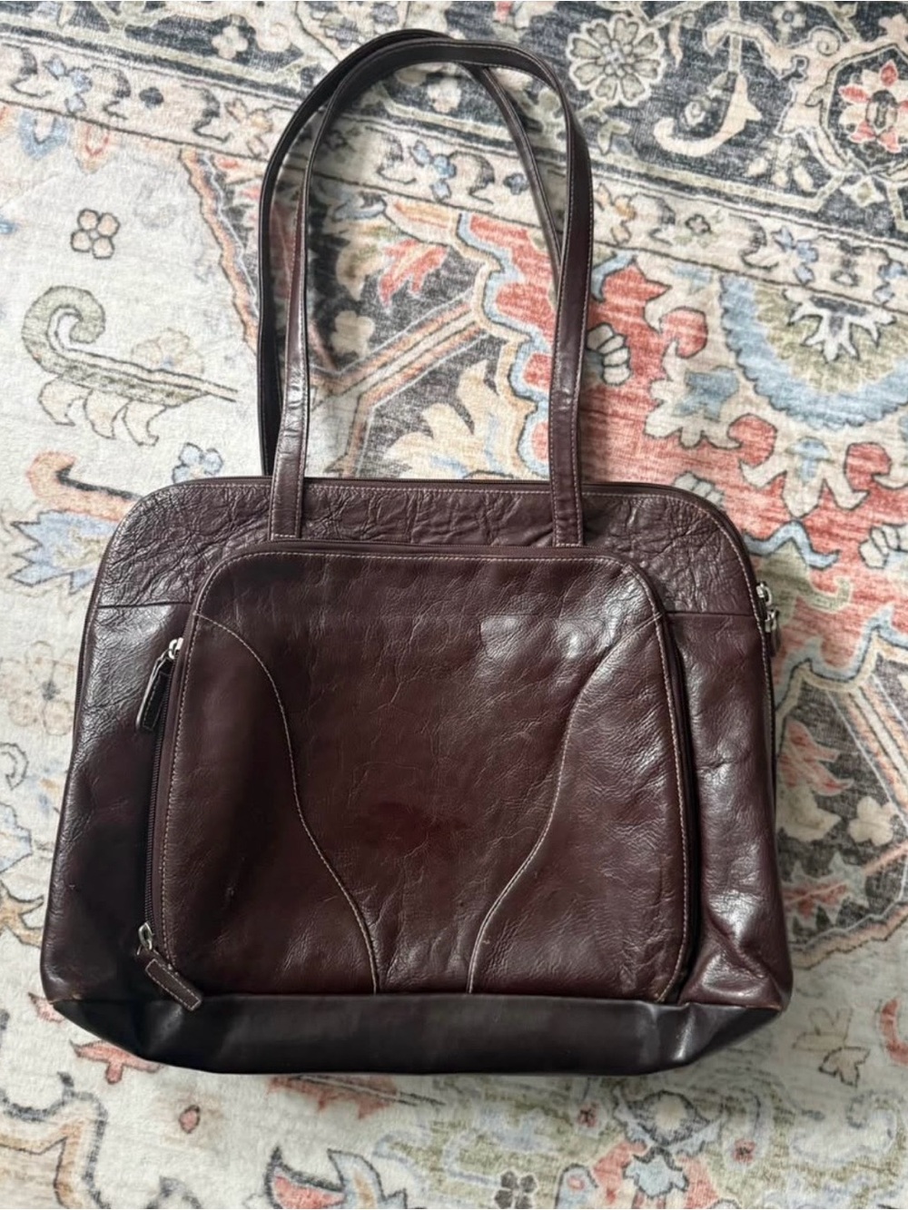 Vintage Buxton Dark Brown Leather Shoulder/Laptop Bag